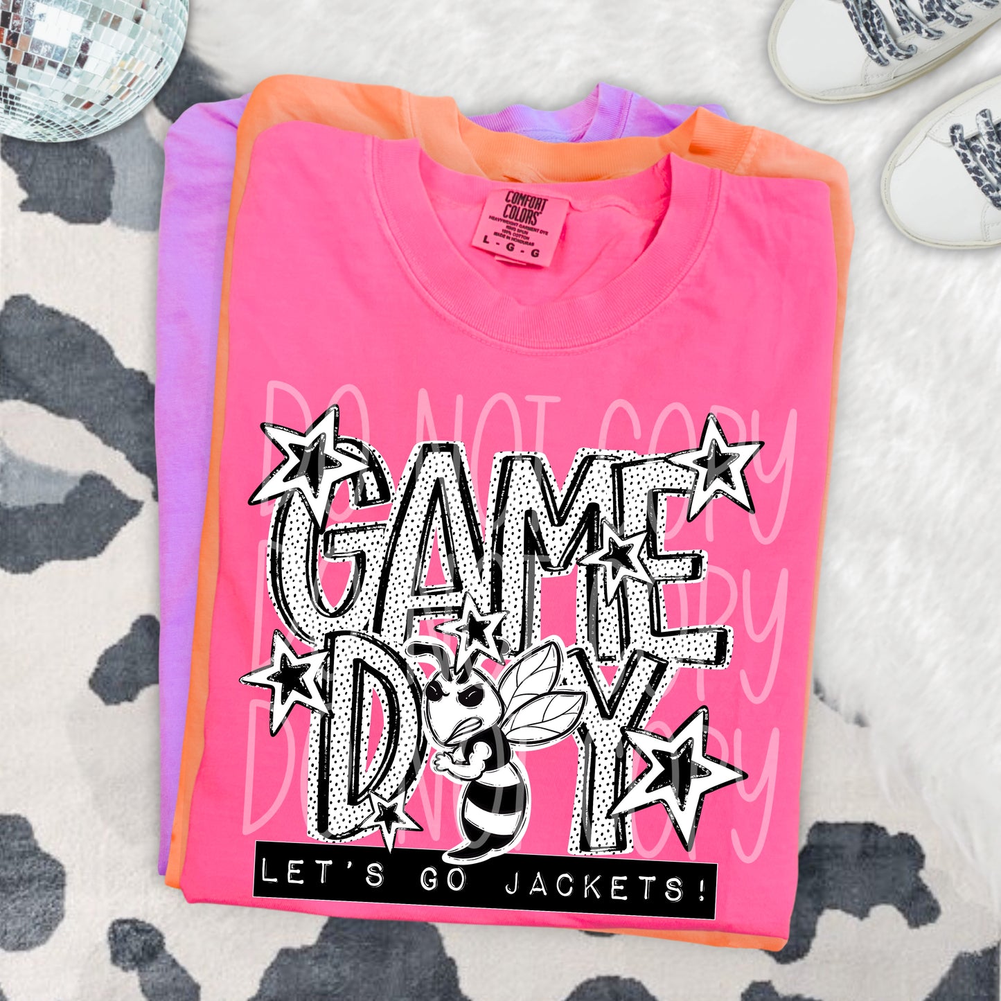 Game Day Jackets DTF Transfer | Yellow Jackets Mascot Heat Transfer | School Spirit Shirt Transfer | Black White Sports DTF