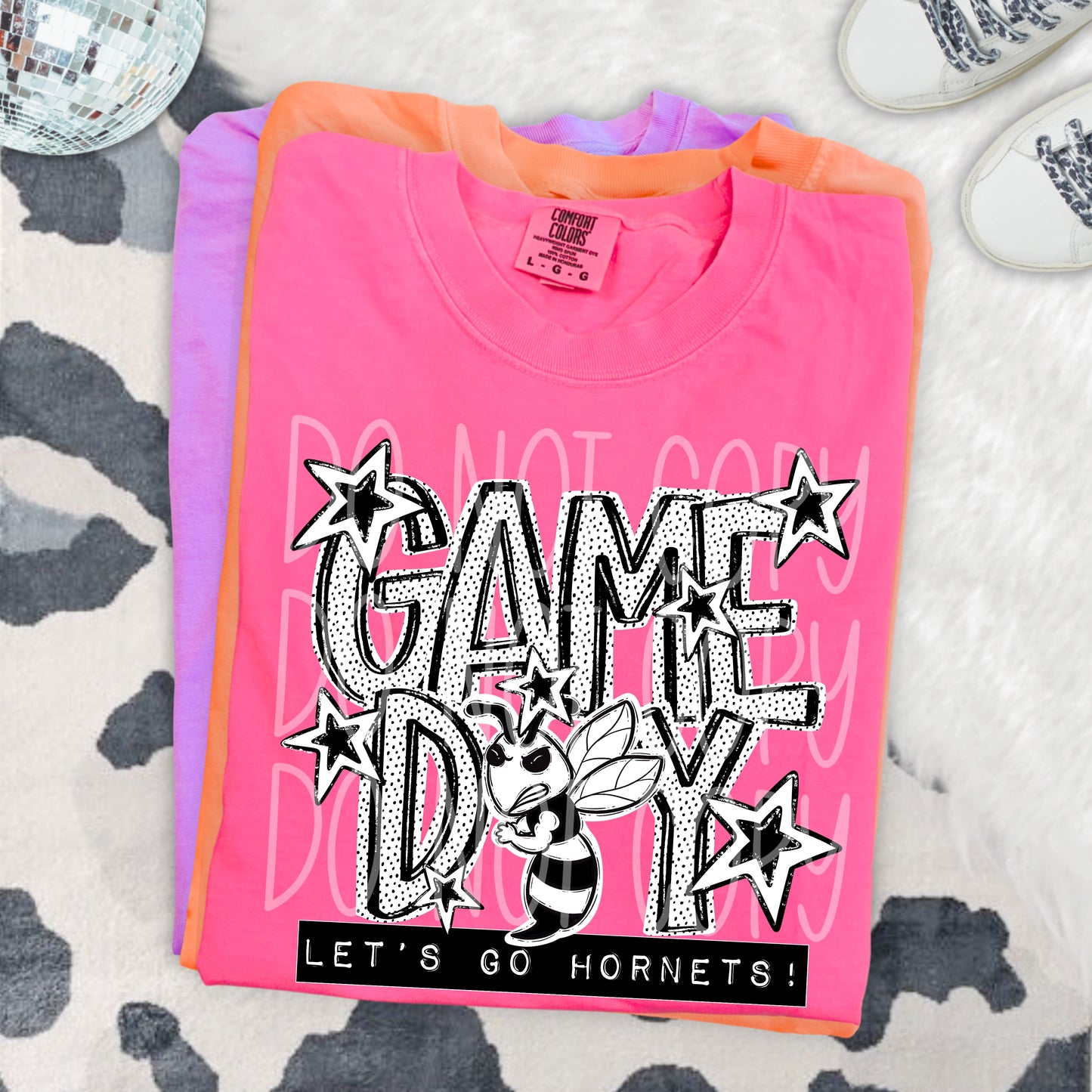 Game Day Hornets DTF Transfer | Hornet Mascot Heat Transfer | School Spirit Shirt Transfer | Black White Sports DTF