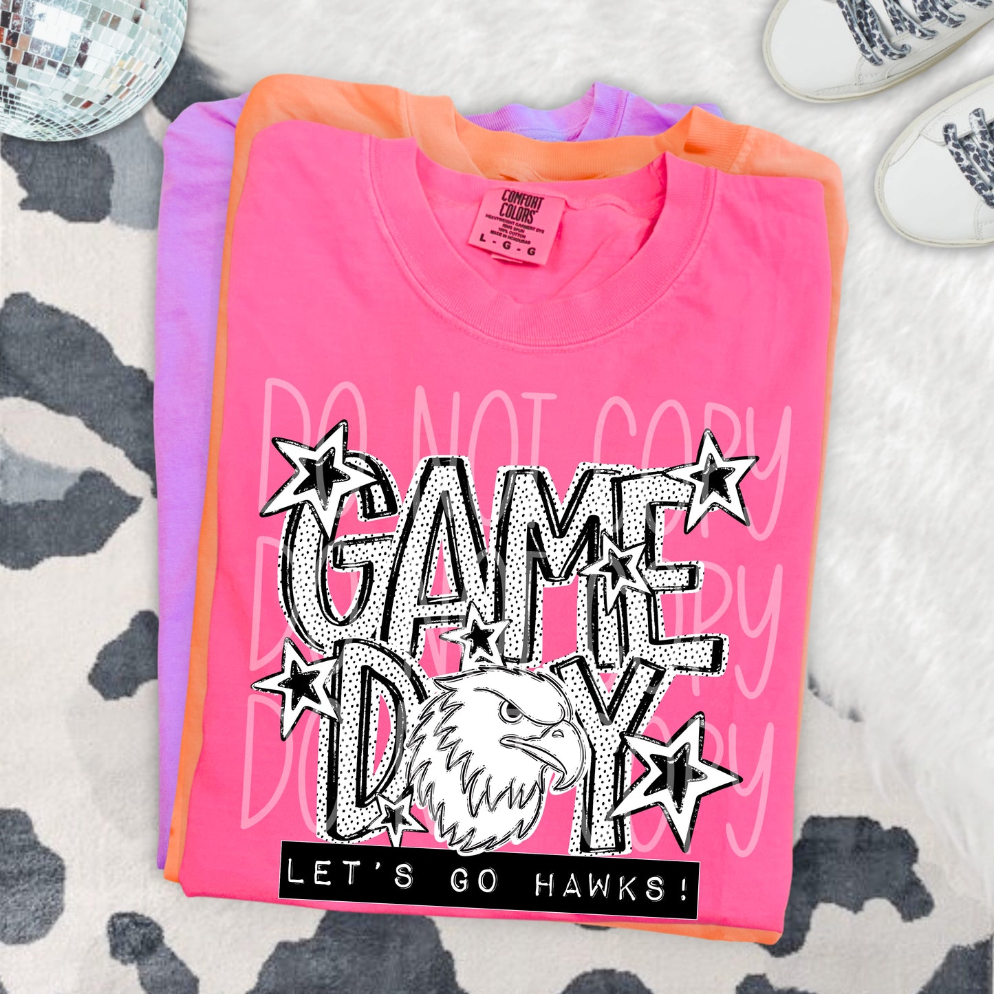 Game Day Hawks DTF Transfer | Hawk Mascot Heat Transfer | School Spirit Shirt Transfer | Black White Sports DTF