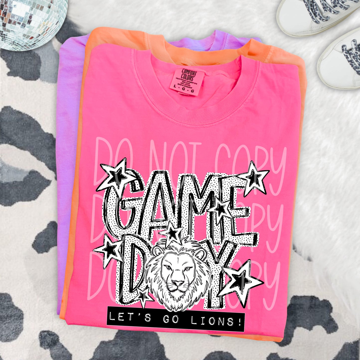 Game Day Lions DTF Transfer | Lion Mascot Heat Transfer | School Spirit Shirt Transfer | Black White Sports DTF