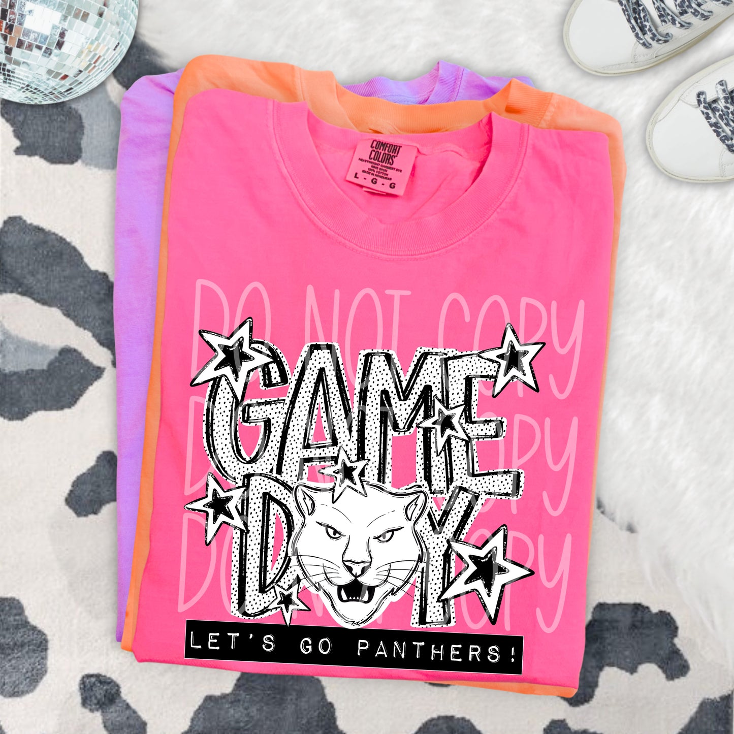 Game Day Panthers DTF Transfer | Panther Mascot Heat Transfer | School Spirit Shirt Transfer | Black White Sports DTF