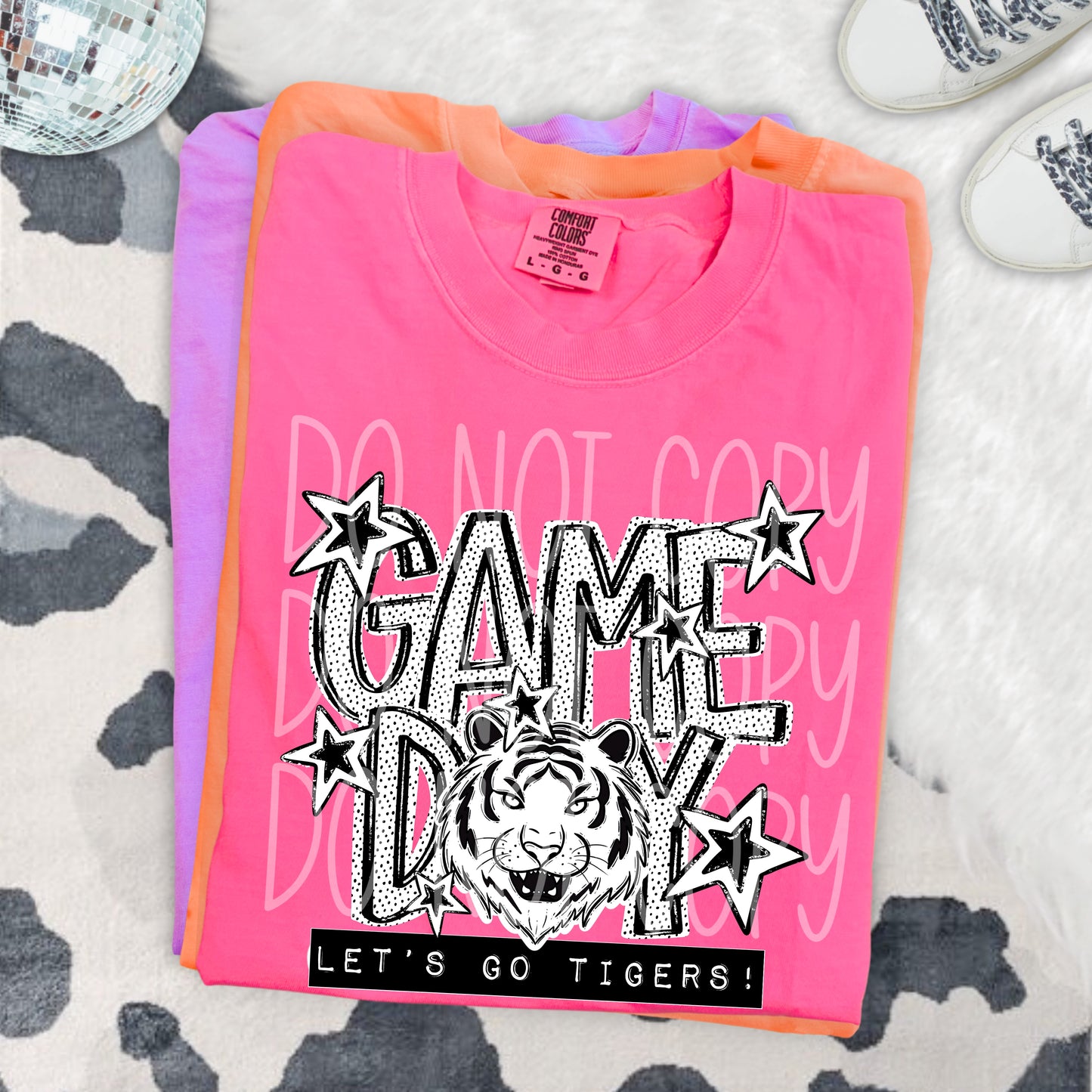 Game Day Tigers DTF Transfer | Tiger Mascot Heat Transfer | School Spirit Shirt Transfer | Black White Sports DTF