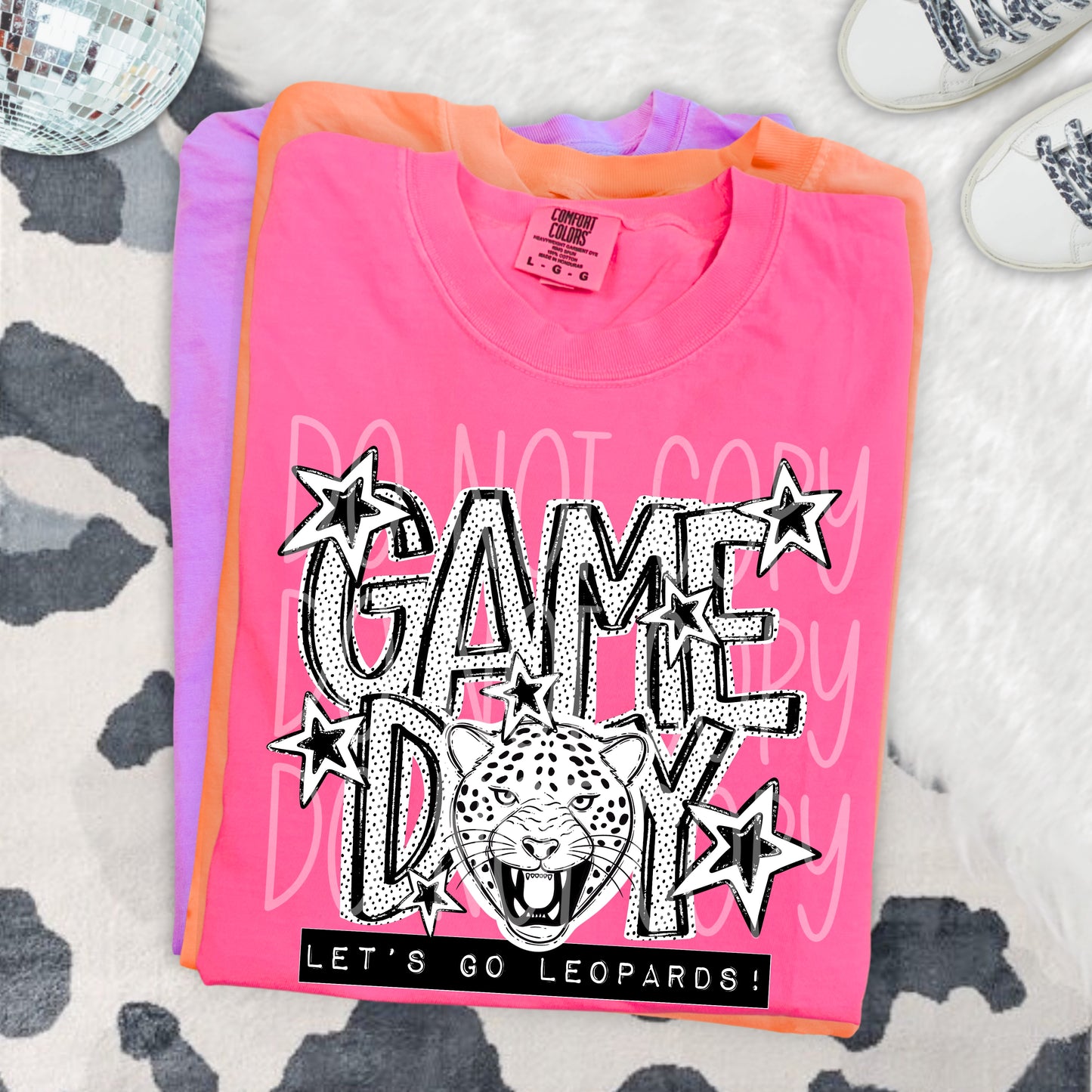 Game Day Leopards DTF Transfer | Leopard Mascot Heat Transfer | School Spirit Shirt Transfer | Black White Sports DTF