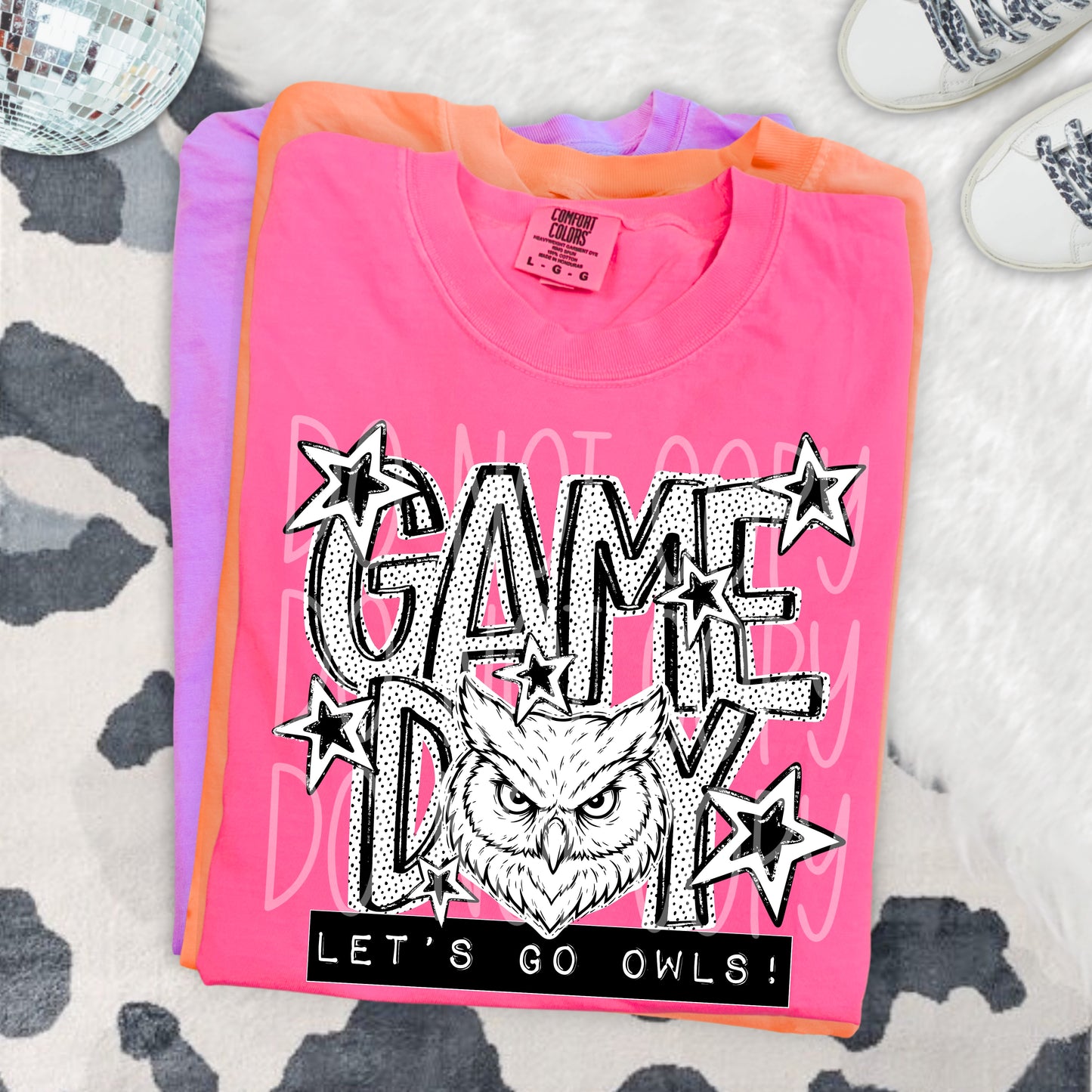 Game Day Owls DTF Transfer | Owl Mascot Heat Transfer | School Spirit Shirt Transfer | Black White Sports DTF