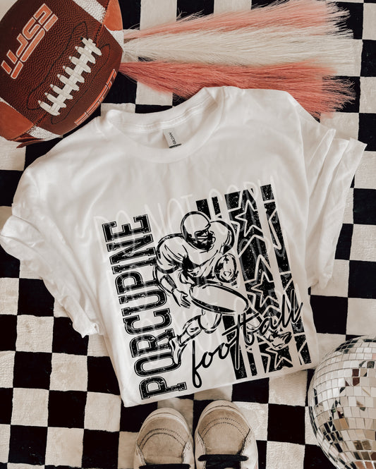 Porcupine Football DTF Transfer | Distressed Football Player Heat Transfer | Ready to Press Game Day Transfer