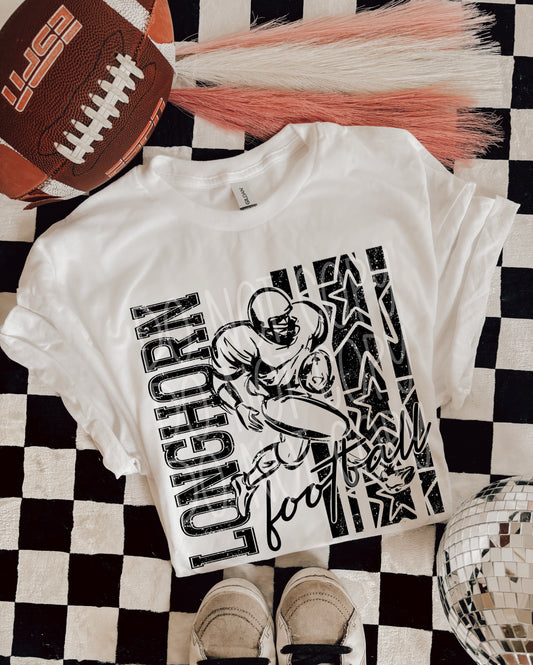 Longhorn Football DTF Transfer | Distressed Football Player Heat Transfer | Ready to Press Game Day Transfer