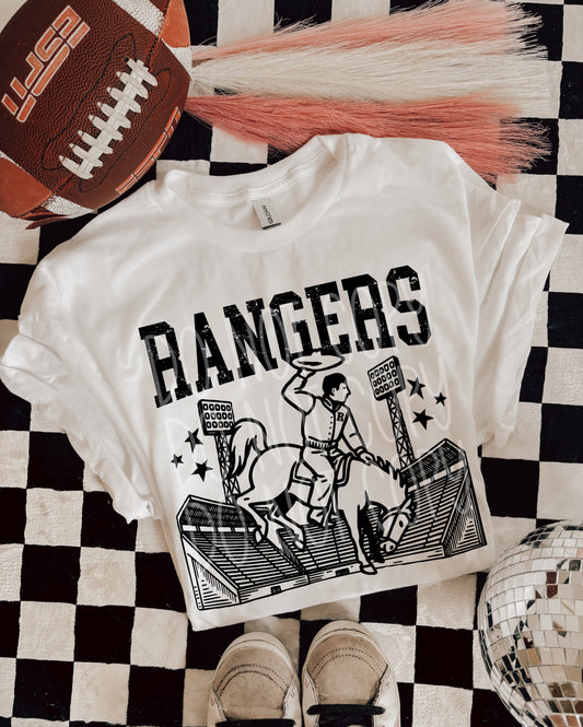 Rangers Letterman Mascot T-Shirt | Trendy School Spirit Shirt | Fast Shipping | Super Soft Shirts for Men/Women/Kid's