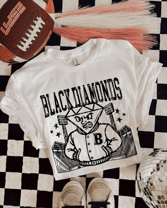 Black Diamonds Letterman Mascot DTF Transfer | Trendy School Spirit DTF Transfer | High Quality Image Transfers | Ready to Press | Instant Peel