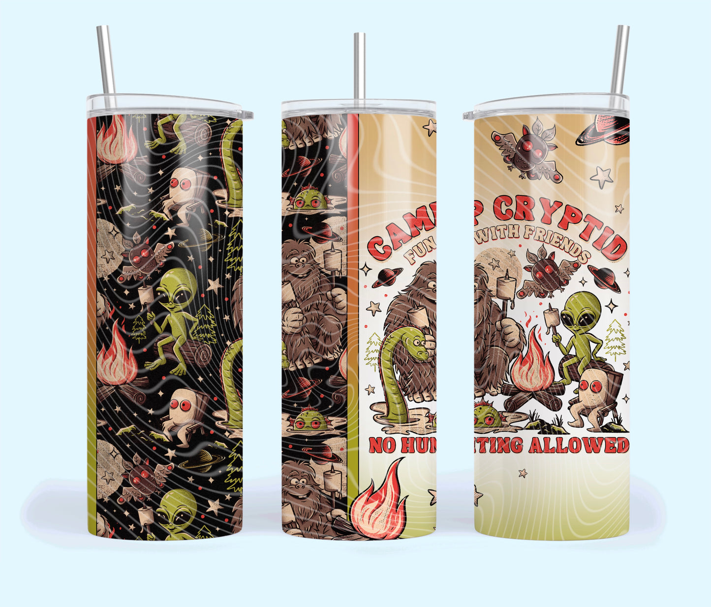 Camp Cryptid Insulated Tumbler with Plastic Lid and Sealed Reusable Straw | Trendy Cup | Hot/Cold Tumbler