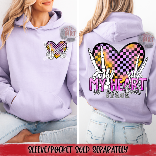 My Heart is on That Track DTF Transfer | Trendy Racing DTF Transfer | High Quality Image Transfers | Ready to Press | Fast Shipping