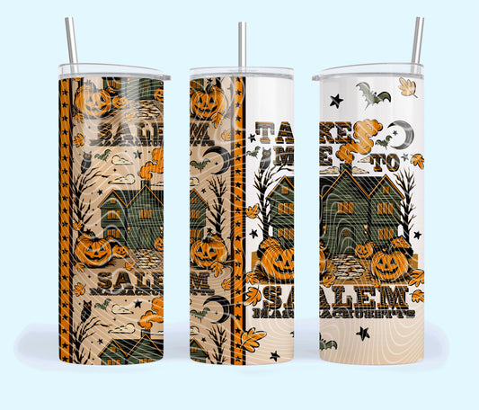 Take Me To Salem Insulated Tumbler with Plastic Lid and Sealed Reusable Straw | Trendy Halloween Cup | Hot/Cold Tumbler