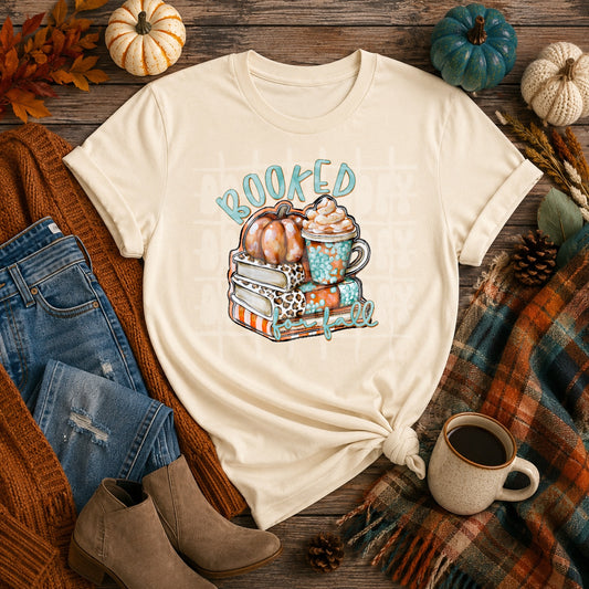 Booked for Fall DTF Transfer | Cozy Autumn Books Heat Transfer | Pumpkin Spice Coffee Shirt Transfer | Fall DTF Ready to Press