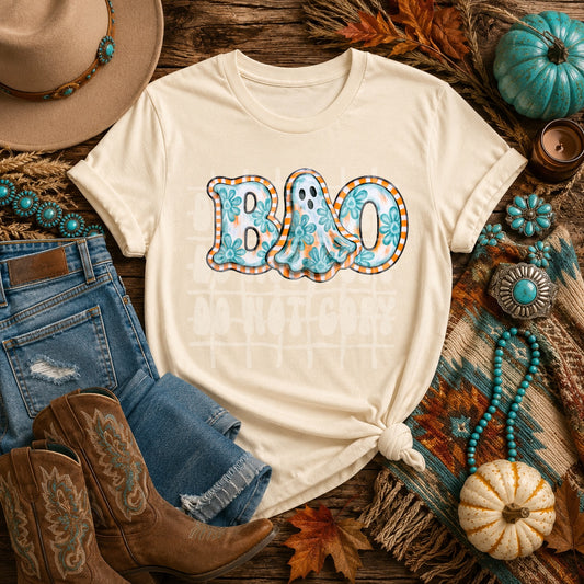 Boo Ghost DTF Transfer | Cute Floral Ghost Heat Transfer | Turquoise Halloween Ready to Press | Fall Shirt Transfer