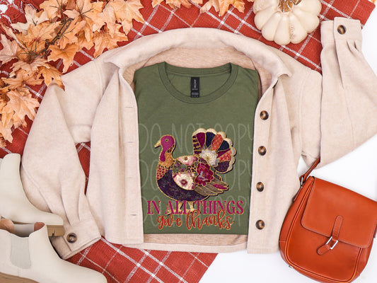 In All Things Give Thanks DTF Transfer | Trendy Thanksgiving DTF Transfer | High Quality Image Transfers | Ready to Press | Instant Peel