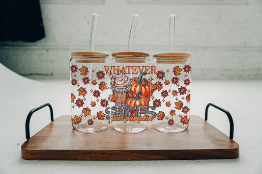Whatever Spices Your Pumpkin UV DTF Libbey Transfer | Trendy Fall Libbey Wrap | Ready to Transfer | High Quality | Waterproof UV Transfer