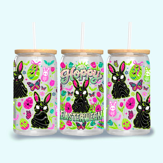 Easterween Libbey Wrap UV DTF Transfer | 16oz Glass Can Wrap | Neon Easter Bunny Halloween Wrap | Red Dirt Transfers