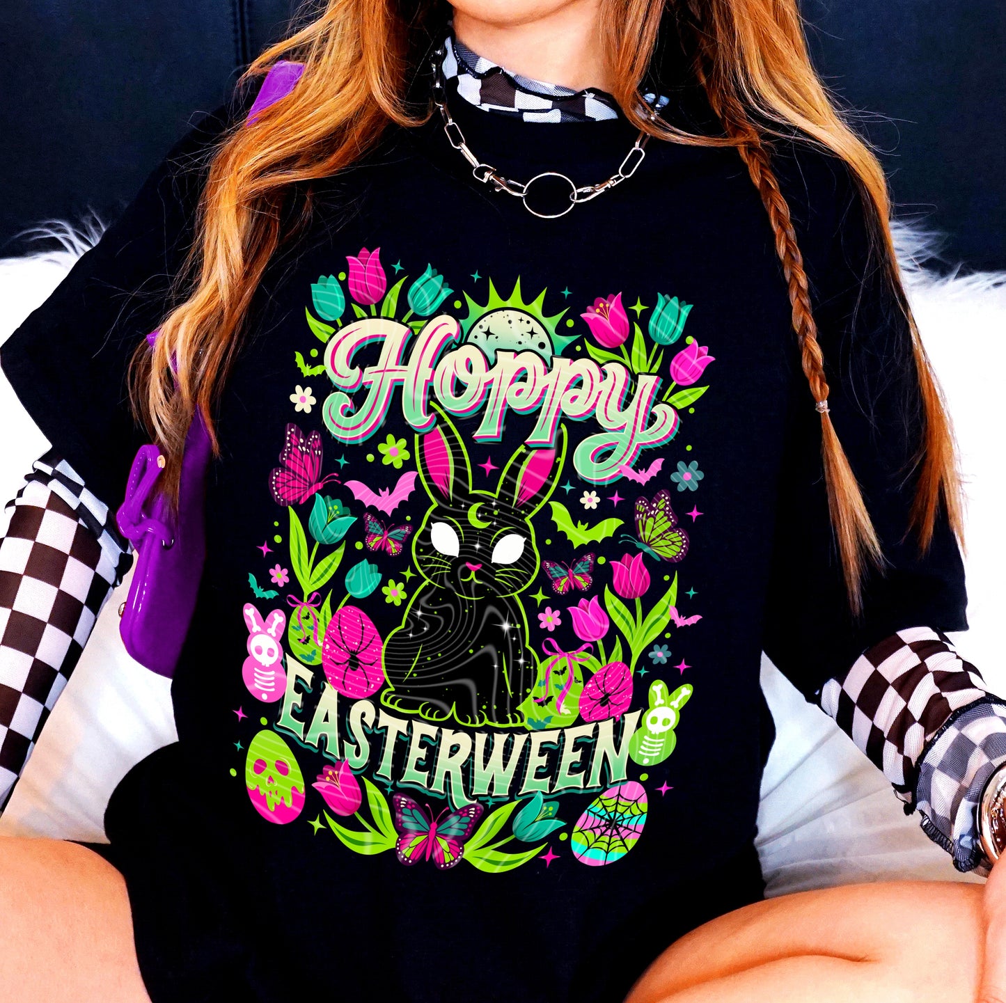 Hoppy Easterween DTF Transfer Ready to Press | Easter Halloween Bunny Shirt Transfer | Neon Gothic Easter | Red Dirt Transfers
