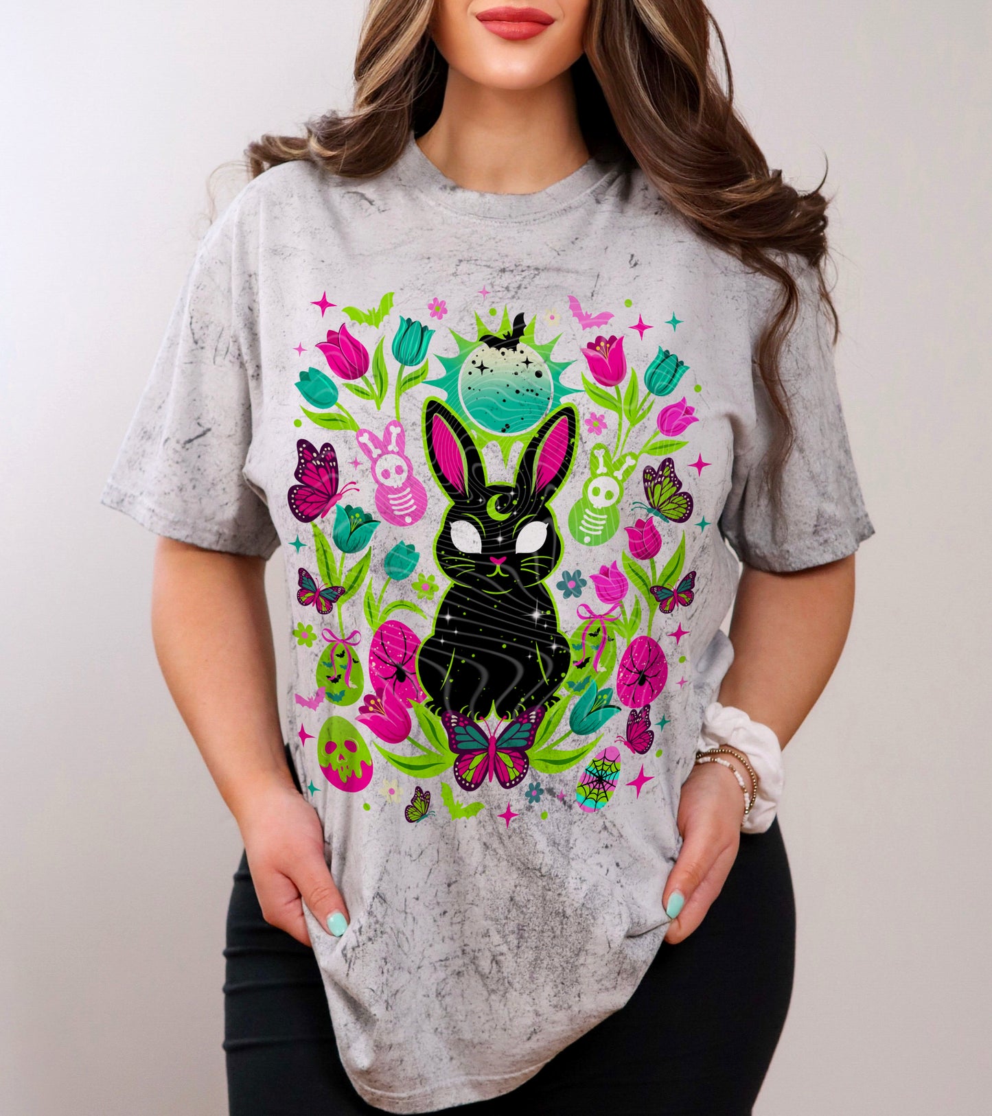 Neon Easter Bunny DTF Transfer Ready to Press | Spooky Cute Easter Shirt Transfer | Gothic Bunny Design | Red Dirt Transfers