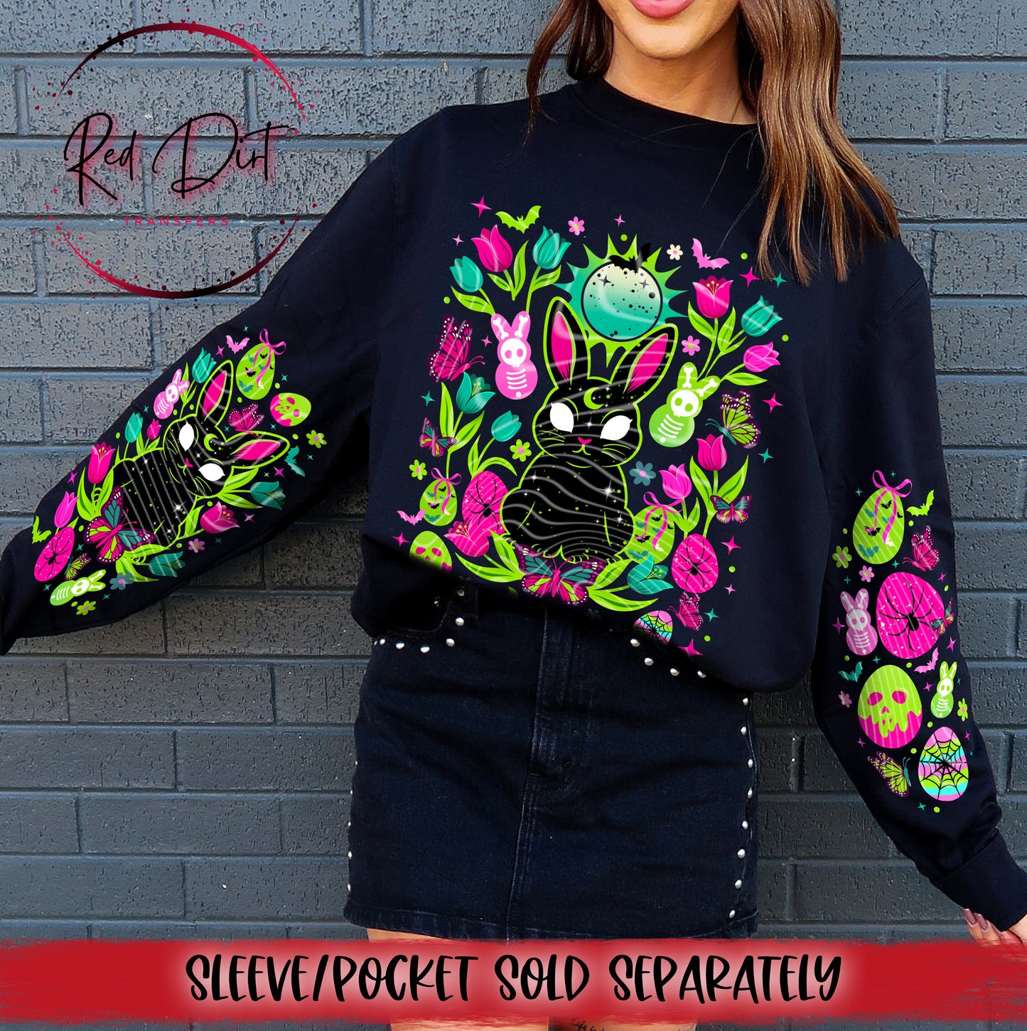 Neon Easter Bunny DTF Transfer Ready to Press | Spooky Cute Easter Shirt Transfer | Gothic Bunny Design | Red Dirt Transfers