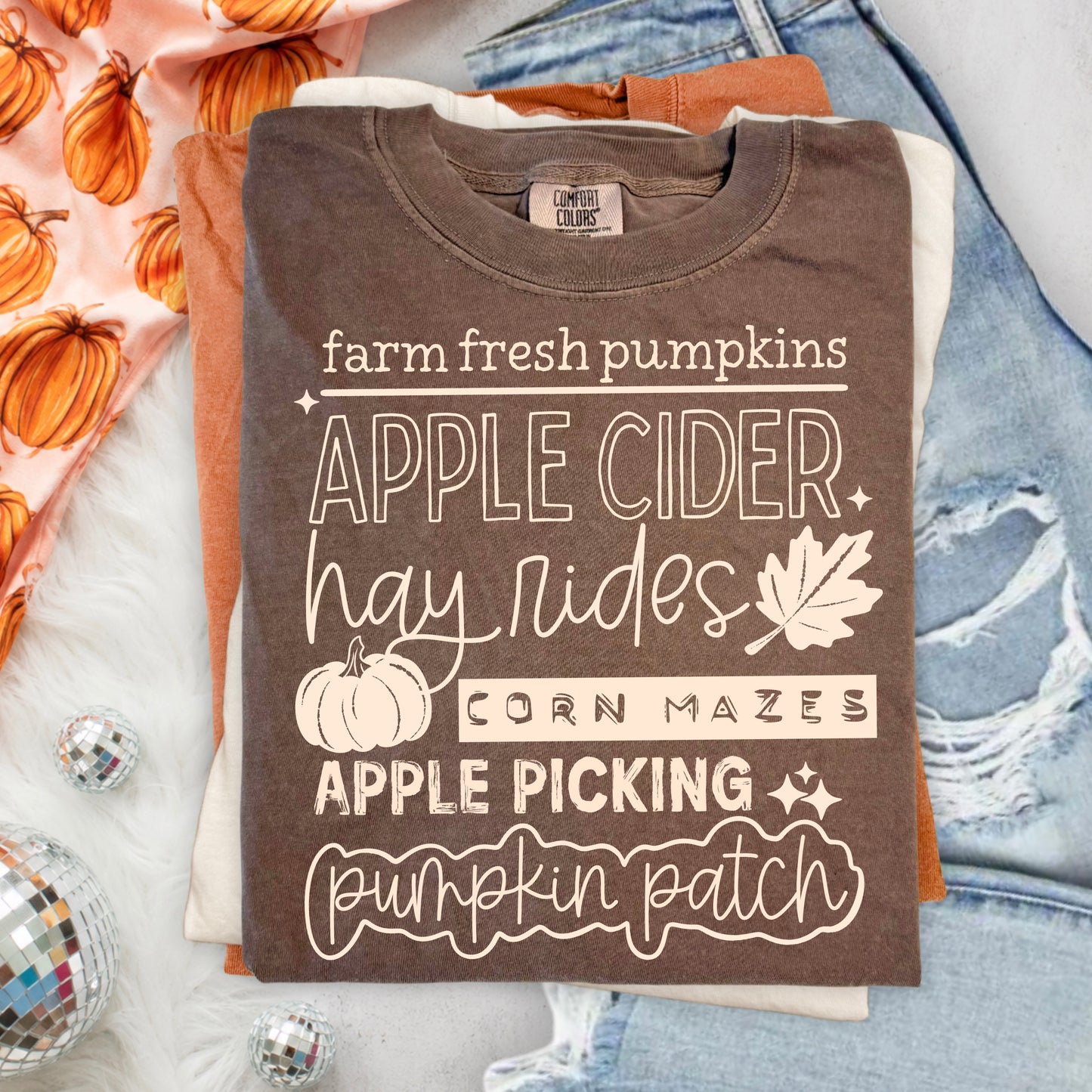 Farm Fresh Pumpkins DTF Transfer | Apple Cider Fall Shirt Transfer | Hay Rides | Corn Mazes | Apple Picking | Pumpkin Patch