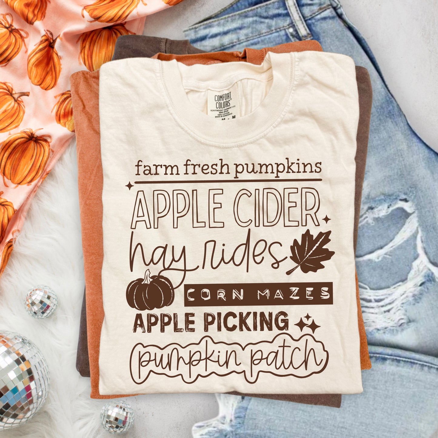 Farm Fresh Pumpkins DTF Transfer | Apple Cider Fall Shirt Transfer | Hay Rides | Corn Mazes | Apple Picking | Pumpkin Patch