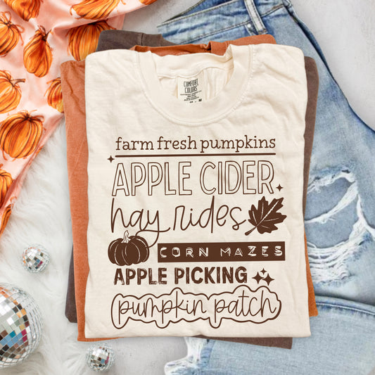 Farm Fresh Pumpkins DTF Transfer | Apple Cider Fall Shirt Transfer | Hay Rides | Corn Mazes | Apple Picking | Pumpkin Patch