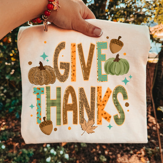 Give Thanks DTF Transfer | Thanksgiving Shirt Transfer | Fall Thanksgiving Shirt | Pumpkin Autumn Transfer | Cute Thanksgiving