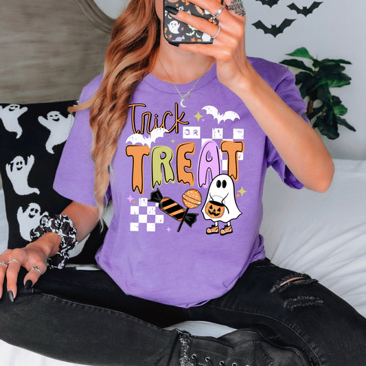Trick or Treat DTF Transfer | Halloween Ghost Transfer | Cute Halloween Shirt Design | Spooky Season Transfer | Halloween Shirt