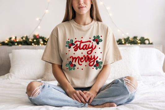 Stay Merry DTF Transfer | Trendy Christmas DTF Transfer | High Quality Image Transfers | Ready to Press | Instant Peel