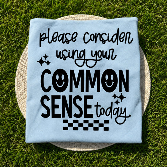 Please Consider Using Your Common Sense Today DTF Transfer | Funny Sarcastic Shirt Transfer | Smiley Face DTF | Trendy Transfer