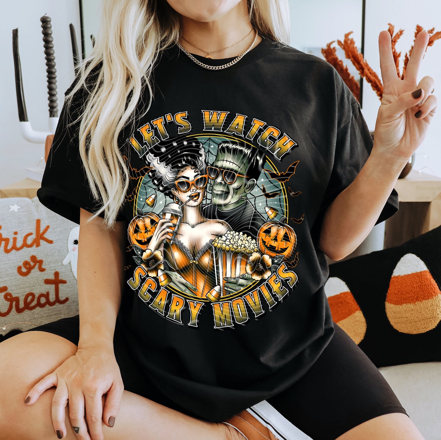 Let's Watch Scary Movies DTF Transfer | Trendy Halloween DTF Transfer | Ready to Press | High Quality DTF Transfers | Instant Peel