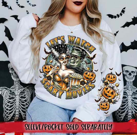 Let's Watch Scary Movies DTF Transfer | Trendy Halloween DTF Transfer | Ready to Press | High Quality DTF Transfers | Instant Peel