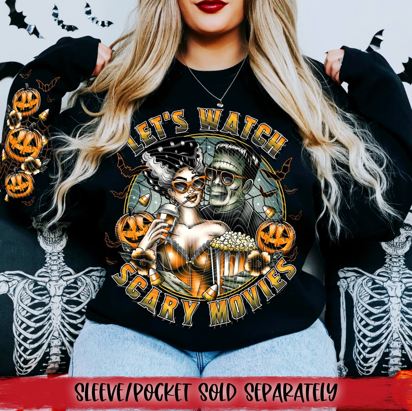 Let's Watch Scary Movies DTF Transfer | Trendy Halloween DTF Transfer | Ready to Press | High Quality DTF Transfers | Instant Peel