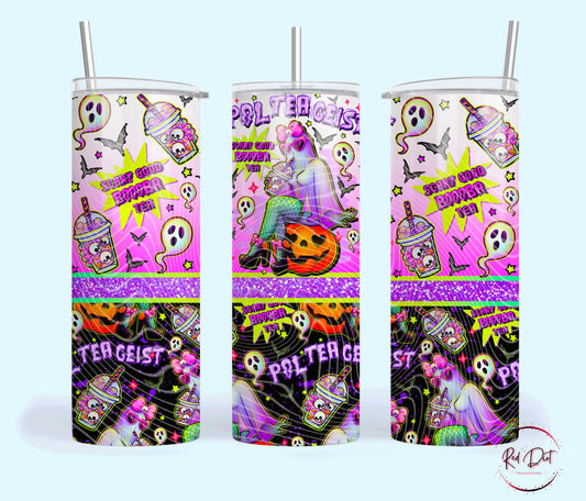Poltergeist Insulated Tumbler with Plastic Lid and Sealed Reusable Straw | Trendy Spooky Cup | Hot/Cold Tumbler