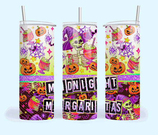Midnight Margaritas Insulated Tumbler with Plastic Lid and Sealed Reusable Straw | Trendy Skully Cup | Hot/Cold Tumbler