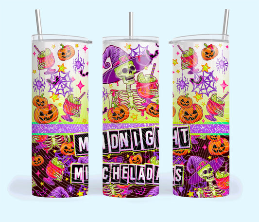Midnight Micheladas Insulated Tumbler with Plastic Lid and Sealed Reusable Straw | Trendy Skully Cup | Hot/Cold Tumbler