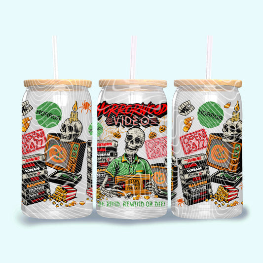 Horrorwood Video UV DTF Libbey Transfer | Trendy Horror Characters Libbey Wrap | Ready to Transfer | High Quality | Waterproof UV Transfer