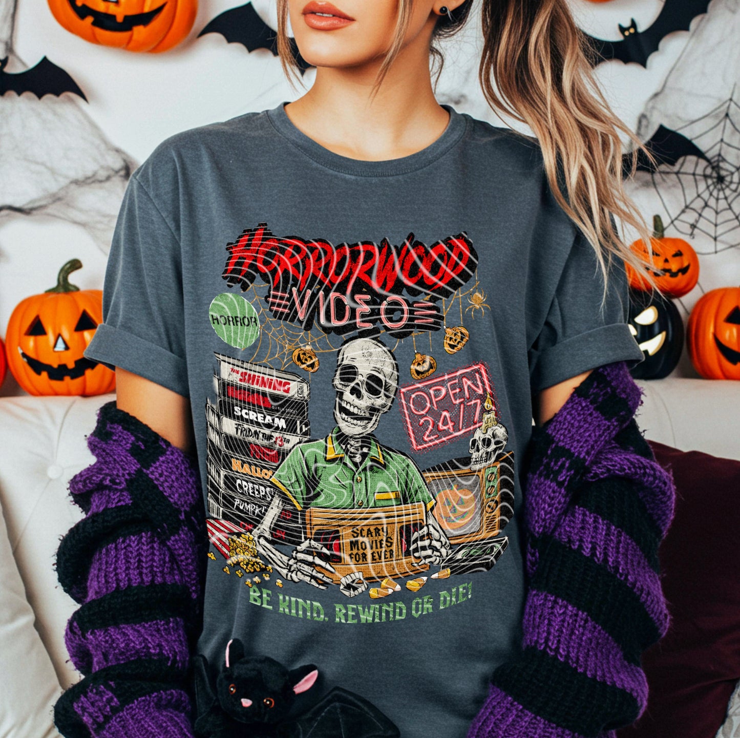Horrorwood Video DTF Transfer | Trendy Halloween DTF Transfer | High Quality Image Transfers | Ready to Press | Instant Peel