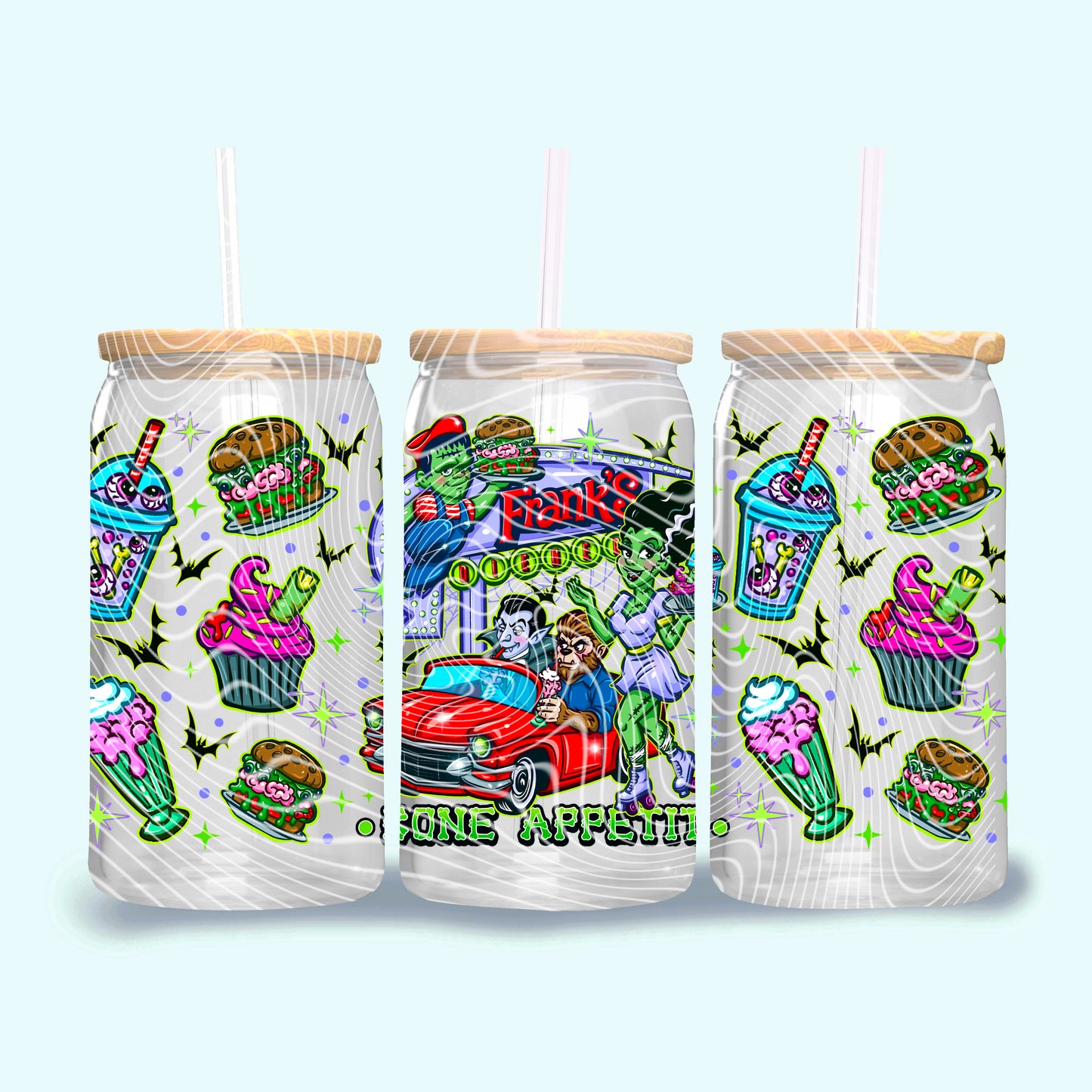 Bone Appetit UV DTF Libbey Transfer | Trendy Horror Characters Libbey Wrap | Ready to Transfer | High Quality | Waterproof UV Transfer