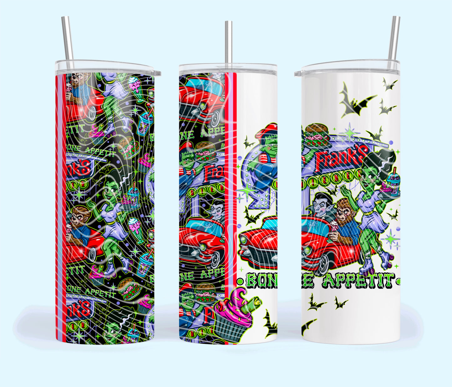 Bon Appetit Insulated Tumbler with Plastic Lid and Sealed Reusable Straw | Trendy Halloween Cup | Hot/Cold Tumbler
