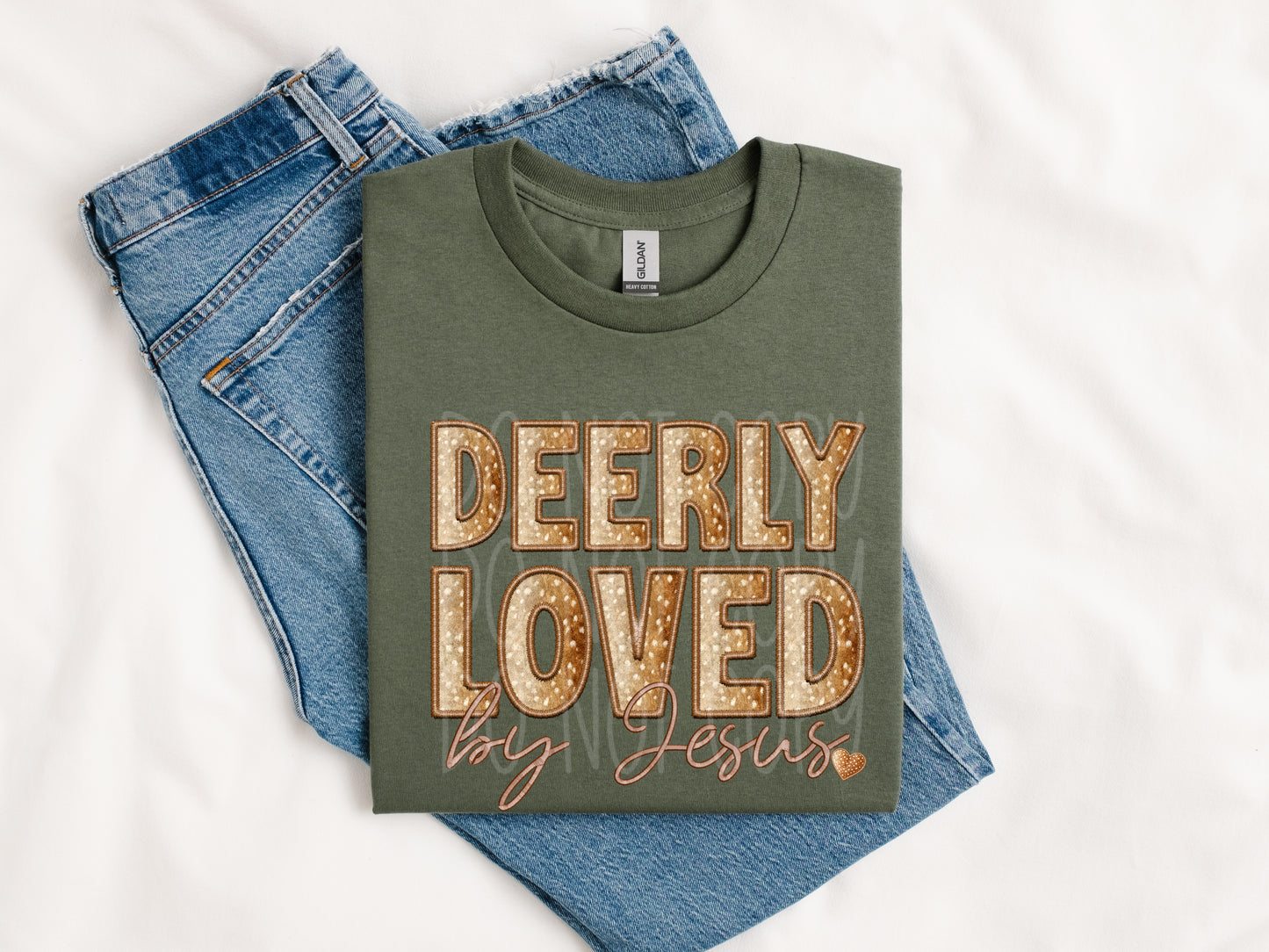 Deerly Loved By Jesus DTF Transfer | Trendy DTF Transfer | High Quality Image Transfers | Ready to Press | Instant Peel