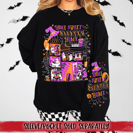 Home Sweet Haunted Home (Outline) DTF Transfer | Trendy Spooky DTF Transfer | High Quality Image Transfers | Ready to Press | Instant Peel