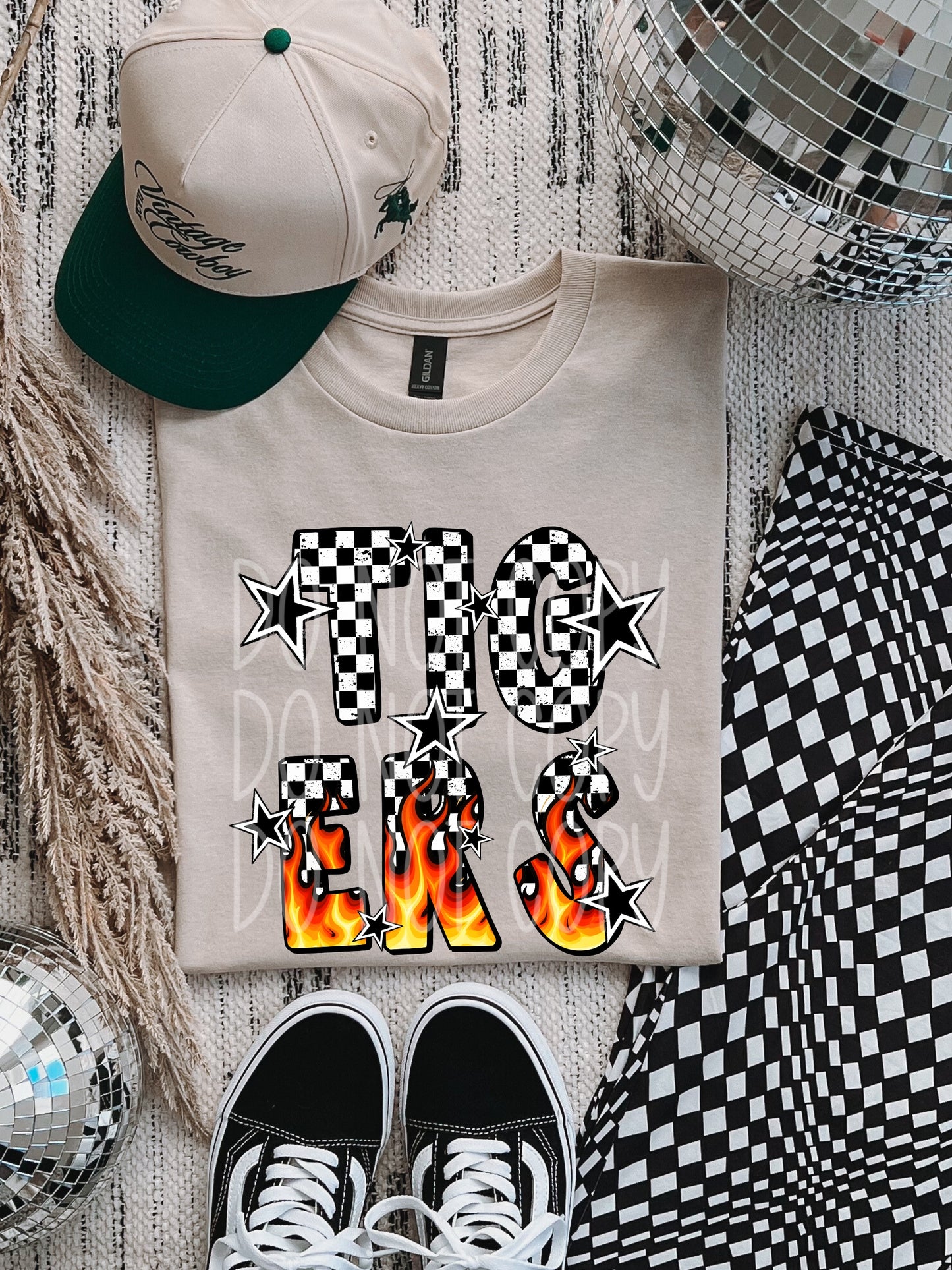 Tigers Retro Flames Mascot DTF Transfer | Trendy School Spirit DTF Transfer | High Quality Image Transfers | Ready to Press | Instant Peel