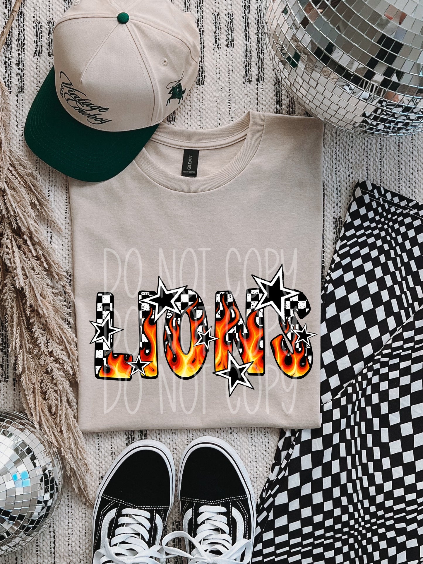 Lions  Retro Flames Mascot DTF Transfer | Trendy School Spirit DTF Transfer | High Quality Image Transfers | Ready to Press | Instant Peel