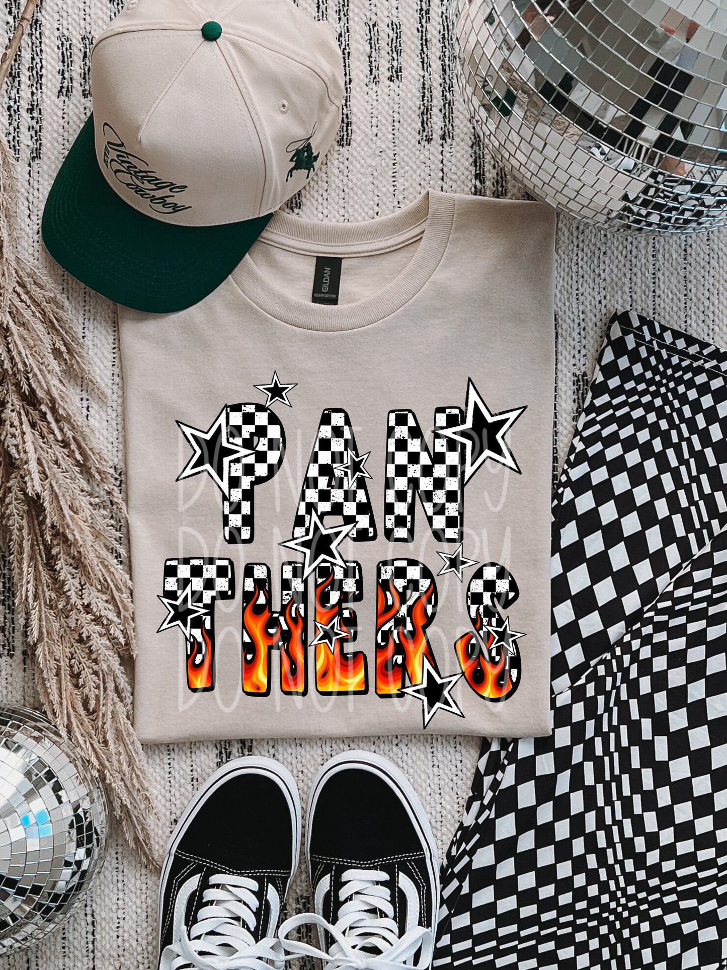 Panthers Retro Flames Mascot DTF Transfer | Trendy School Spirit DTF Transfer | High Quality Image Transfers | Ready to Press | Instant Peel