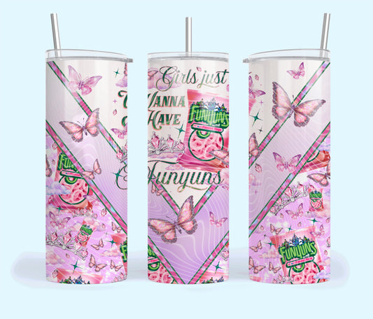Girls Just Wanna Have Fun Insulated Tumbler with Plastic Lid and Sealed Reusable Straw | Trendy Valentine's Day Cup | Hot/Cold Tumbler