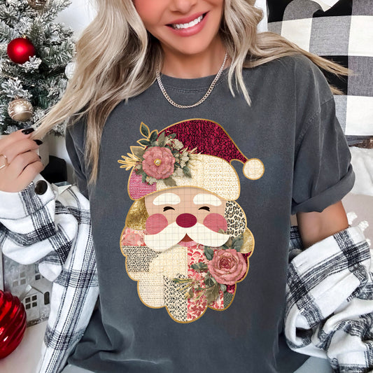Patchwork Santa DTF Transfer | Trendy Christmas DTF Transfer | High Quality Image Transfers | Ready to Press | Instant Peel