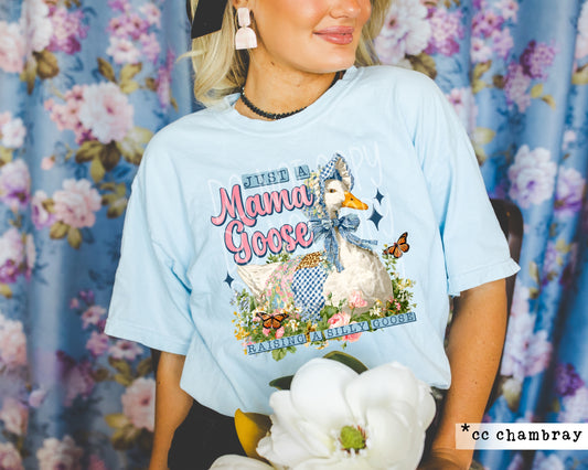 Just a Mama Goose Raising a Silly Goose DTF Transfer Ready to Press | Floral Goose Mom | Red Dirt Transfers