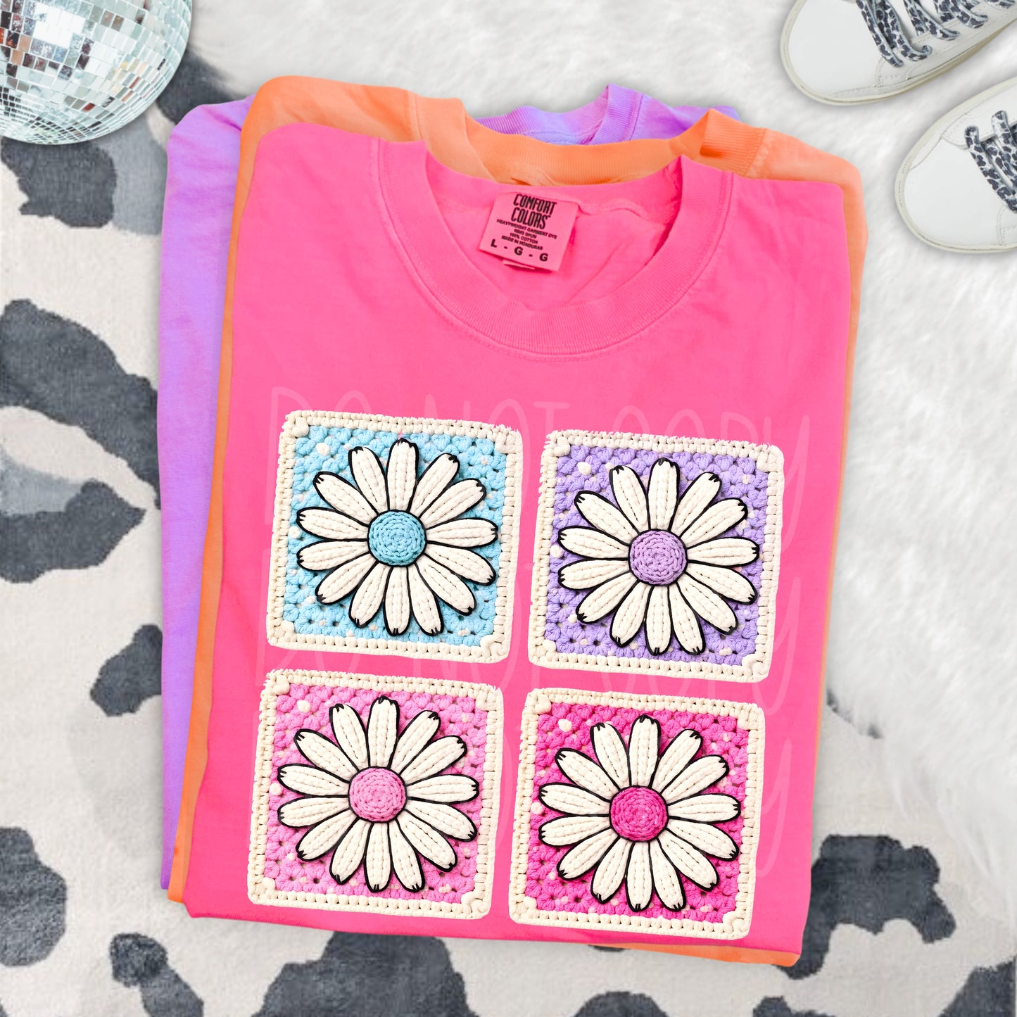 Daisy Granny Square DTF Transfer Ready to Press | Retro Crochet Floral DTF | Vintage Flower Patch Design | Red Dirt Transfers