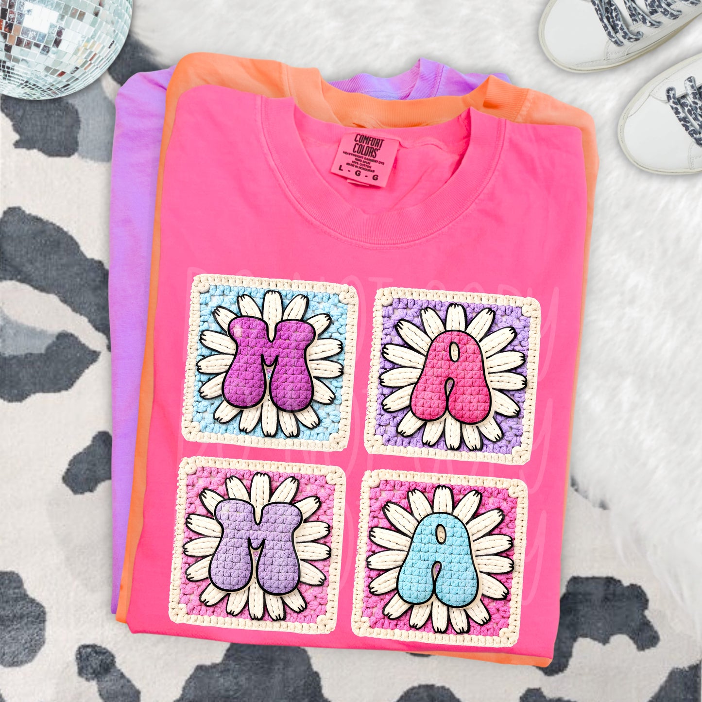 Mama Granny Square DTF Transfer Ready to Press | Matching Mini Set DTF | Retro Daisy Crochet Design | Red Dirt Transfers